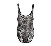 GENEMEN Mens Lace Bodysuit Sexy Sheer One Piece Swimsuit Mesh Sissy Thong Lingerie Gay Jumpsuit (Black Flower, XL)