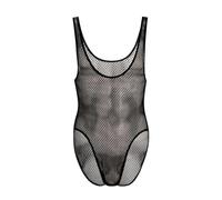GENEMEN Mens Lace Bodysuit Sexy Sheer One Piece Swimsuit Mesh Sissy Thong Lingerie Gay Jumpsuit (Black Diamond, XL)