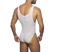 GENEMEN Mens Lace Bodysuit Sexy Sheer One Piece Swimsuit Mesh Sissy Thong Lingerie Gay Jumpsuit (White Diamond, L)