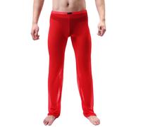 GENEMEN Mens Mesh See Through Pants Sexy Pajamas Bottoms Sheer Lounge Pants Breathable Cool Trousers (Red, 2XL)