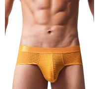 GENEMEN Mens Mesh Underwear See Through Fishnet Briefs Transparent Elastic Underpants Sexy Breathable Briefs (Gold, XL)
