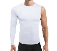 GENEMEN Mens One Arm Sleeve Compression Shirt 1/2 Long Sleeve Base Layer Sports Workout Basketball Top (White-Right Long, M)