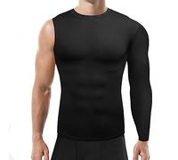 GENEMEN Mens One Arm Sleeve Compression Shirt 1/2 Long Sleeve Base Layer Sports Workout Basketball Top (Black-Left Long, L)