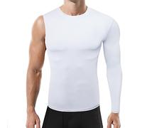 GENEMEN Mens One Arm Sleeve Compression Shirt 1/2 Long Sleeve Base Layer Sports Workout Basketball Top (White-Left Long, S)