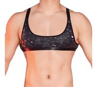 GENEMEN Mens Pattern Tank Tops Faux Leather Bikini Sexy Crop Tops Single Breasted Bra (Leopard Black)