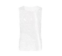 GENEMEN Mens Rhinestone Top See Through Tank Top Sleeveless Mesh Vest Sexy Fishnet Sheer Shirt Glitter Rave Outfit (White, M)