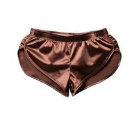 GENEMEN Mens Satin Boxer Briefs Silk Boxers Lounge Shorts Split Side Pajama Bottoms Running Sweat Shorts (Coffee, L)