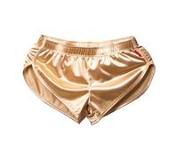 GENEMEN Mens Satin Boxer Briefs Silk Boxers Lounge Shorts Split Side Pajama Bottoms Running Sweat Shorts (Yellow, XL)