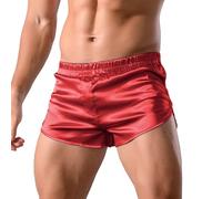 GENEMEN Mens Satin Silk Boxers Sexy Lounge Shorts 3 Inch Inseam Pajama Bottoms Boxer Briefs (Red, 2XL)