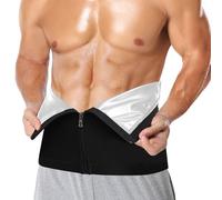 GENEMEN Mens Sauna Belt Sweat Waist Trainer Trimmer Shapewear Slimming Clothes Belly Belt Fat Burner for Men (Silver Zipper, L/XL)