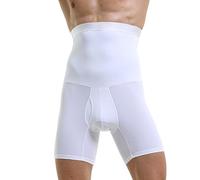 GENEMEN Mens Slimming Body Shaper Tummy Control Shorts High Waist Compression Short Pants Tight Shapewear Leggings (White, L)