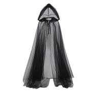 GENEMEN Mesh Cloak for Adults Halloween Cape with Hood Wizard Robe Haunted Horrible Cosplay Medieval Costumes (Black)