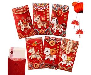 General Chinese Red Envelope | 2026 Embroidered 3D Wallets - Pack of 6 Spring Festival Red Envelopes, for Spring Festival, New Year, Christmas, Birthday, Housewarming, Wedding, Adult