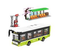 General Jim's City Bus Building Blocks Set - 415-Piece Urban Playset with Functional Doors, Removable Top and Bus Stop - Compatible with Major Brick Building Brands