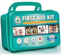 General Medi 150 Pieces Hardcase First Aid Kit - Includes Instant Cold Pack, Emergency Blanket for Travel, Home, Office, Vehicle, Camping, Workplace & Outdoor（Green）