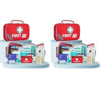 General Medi First Aid Kit (215 Piece) + 43 Piece Mini First Aid Kit - Includes Emergency Blanket, Bandage, Scissors for Home, Car, Camping, Office, Boat, and Traveling (Pack of 2)