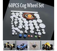 General Purpose Plastic Gear Kit for Children Adults Educational Science Projects - 60 Piece Assortment with Motor Tires Rubber Bands and Connectors