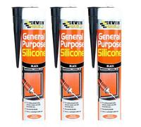 General Purpose Silicone C3 Black 280ml - Pack of 3 - Waterproof Sealant for Bathrooms, Kitchens, Windows & Doors - Flexible, Durable & Mold Resistant