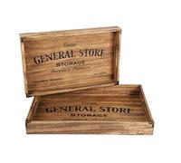 General Store Vintage Retro Wooden Serving Storage Tray (Set of 2 Sizes)