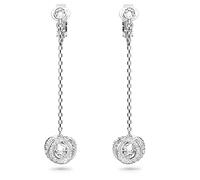 Generation clip earrings, Long, White, Rhodium plated, One Size, Brass, No Gemstone, One Size, Brass, No Gemstone