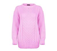 Generation Fashion Ladies Women Knitted Cable Knit Warm Chunky Sweater Formal Everyday Casual Long Sleeves Jumper Tops Pullover Crew Neck [Pink,ML]