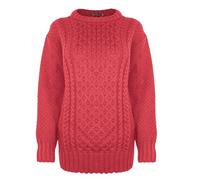 Generation Fashion New Ladies Women Aran Knit Long Sleeve Crew Neck Knitted Cable Jumper Sweater Pullover Top 8-30 (Pomegranate Red, 16-18)