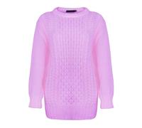 Generation Fashion New Ladies Women Aran Knit Long Sleeve Crew Neck Knitted Cable Jumper Sweater Pullover Top 8-30 (Hot Pink, 28-30)
