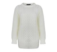 Generation Fashion New Ladies Women Long Sleeve Knitted Jumper Cable Knit Sweater Crew Neck Pullover Top Plus Size [Cream,S-M]