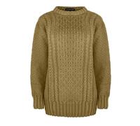 Generation Fashion New Ladies Women Long Sleeve Knitted Jumper Cable Knit Sweater Crew Neck Pullover Top Plus Size (S-M, Mocha)