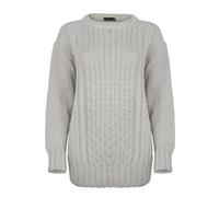 Generation Fashion New Ladies Women Long Sleeve Knitted Jumper Cable Knit Sweater Crew Neck Pullover Top Plus Size [Light Honesty, S-M]