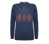 Generation Fashion New Men Knitted Long Sleeve V-Neck Argyle Pattern Jumper Fine Knit Sweater Ribbed Edge Diamond Pattern Golf Bowling Top (UK, Alpha, XXL, Regular, Regular, Navy)