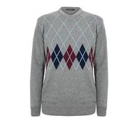 Generation Fashion New Men Knitted Long Sleeve V-Neck Argyle Pattern Jumper Fine Knit Sweater Ribbed Edge Diamond Pattern Golf Bowling Top (UK, Alpha, XXL, Regular, Regular, Grey)