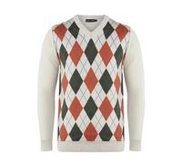 Generation Fashion New Men Knitted Long Sleeve V-Neck Argyle Pattern Jumper Top Sweater with Ribbed Edge S-XXL[Stone-Rust,XL ]
