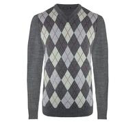 Generation Fashion New Men Knitted Long Sleeve V-Neck Argyle Pattern Jumper Top Sweater with Ribbed Edge S-XXL[Charcoal-Mist,XL ]