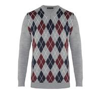 Generation Fashion New Men Knitted Long Sleeve V-Neck Argyle Pattern Jumper Top Sweater with Ribbed Edge S-XXL[M-Grey-Wine,L ]