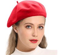Generation-Gap® Adult Men Women Wool Blend French Style Plain Classic Solid Color Beret Hat, Unisex Soft Warm Outdoor Vintage Artist Hat Beanie Cap (Red)