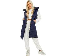 Generation-Gap Women Ladies Padded Gilet Hooded Windproof Longline Quilted Plain Jacket Sleeveless Warmer Zip Up Lightweight Long Coat With Pockets (as8, alpha, s, regular, Navy, M), (GG-GHJ)