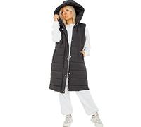 Generation-Gap Women Ladies Padded Gilet Hooded Windproof Longline Quilted Plain Jacket Sleeveless Warmer Zip Up Lightweight Long Coat With Pockets (as8, alpha, s, regular, regular, Black, L)