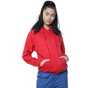 Generation-Gap Women Plain Pullover Long Sleeve Fleece Hoodie Kangroo Pocket Causal Hooded Top with Matching Drawstrings (Red, S)