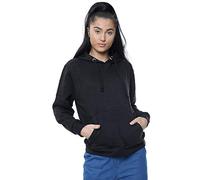 Generation-Gap Women Plain Pullover Long Sleeve Fleece Hoodie Kangroo Pocket Causal Hooded Top with Matching Drawstrings (Black, S)
