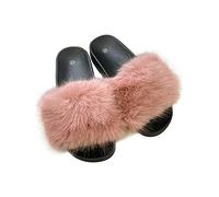 Generation-Gap Womens Ladies Fluffy Faux Fur Open Toe Flat Slip on Slider Slippers Open Toe Summer Outdoor/Indoor (UK 7, Pink, numeric_7)