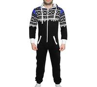 Generation-Plus+® Mens Onesie Aztec Print Adult Jumpsuit All in One Piece Pajamas Unisex Nightwear (Black, X-Large)