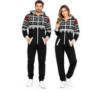 Generation-Plus+ Mens Onesie Aztec Print Fleece Hooded Jumpsuit | Zip Front, Two Pockets, Elasticated Cuffs, Sizes S-XXL, Unisex, Adult Nightwear, All-in-One Pajamas