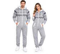 Generation-Plus+ Mens Onesie Aztec Print Fleece Hooded Jumpsuit | Zip Front, Two Pockets, Elasticated Cuffs, Sizes S-XXL, Unisex, Adult Nightwear, All-in-One Pajamas
