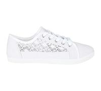 Generation-Plus+® Women's Canvas Plimsolls Soft Lightweight Lace Embroidered Sneaker Shoes - Ladies Summer Beach Pumps Fashion Trainers Casual Flat Shoes (White, UK 3)