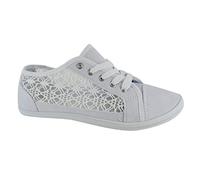 Generation-Plus+® Women's Canvas Plimsolls Soft Lightweight Lace Embroidered Sneaker Shoes - Ladies Summer Beach Pumps Fashion Trainers Casual Flat Shoes (Grey, UK 3)
