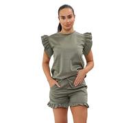 Generation-Plus+® Women's Frill Peplum Short and Top Set - Ladies Co-Ord 2 Pcs Summer Longwear Tracksuit (Khaki, 8-10)