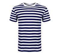 Generation-Plus+® Women's Striped T-Shirt - Ladies Crew Neck Short Sleeve Stripes T-Shirt Casual Summer Top (Navy White, Medium)