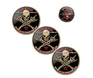 Generation X Commemorative Coin, Gen X Coin The Ultimate Tribute To The Badass Generation, Double Sided Vintage Skeleton Challenge Coins - GenerationX Tribute Gear, Old Fuckers Challenge Coins (3PCS)