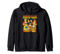 Generative AI Art Feeds My Family Funny Retro Zip Hoodie